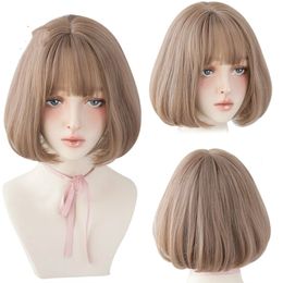 Lolita Wig With Bangs For Women Omber Blonde Brown Black Straight Short Hair Star Hairstyle Party Cosplay Bob Wig