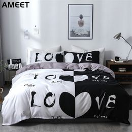 Her Side & His Side Bedding Set Couple Quilt Romantic Duvet Cover Luxury Bed Linen White Black Sexy Bedspread Modern Bedroom Set 201127