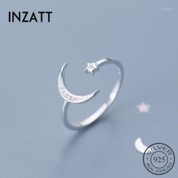 Cluster Rings INZAReal 925 Sterling Silver Zircon Moon Star Adjustable Ring For Charming Women Wedding Party Romantic Fashion Jewelry Gift1