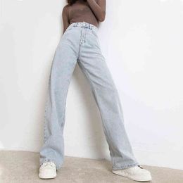 Woman Jeans 2021 New Fashion Straight Pants High Waist Casual Mom Baggy Jean Female Full Length Loose Denim Boyfriend Trouser Y220311