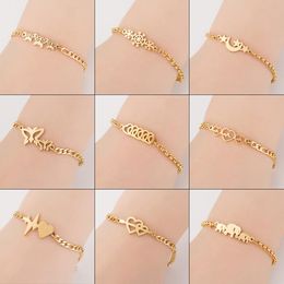 2021 Fashion Gold Figaro Chain Snowflake Love Heart Butterfly Charms Bracelet Womens Stainless Steel Bracelet Anklet Jewellery