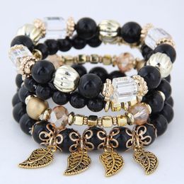 pretty Multilayer Bracelets Crystal Beads Leave & Bangles Pulseras Mujer Jewellery for Women Gift Temperament Bracelet