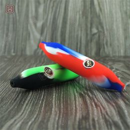 Newest pen Shape Silicone water Smoking Pipe Tobacco Hand Spoon weeding Pipes Heat Oil Rig with Metal Bowl dab rigs Multi Classic Colours