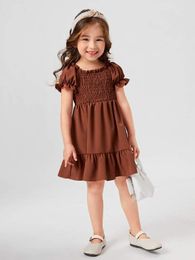 Toddler Girls Shirred Flounce Sleeve Ruffle Hem Dress SHE