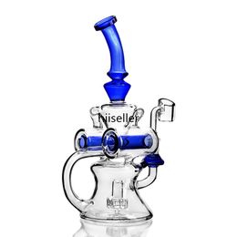 Recycler Oil Rigs Double Function Smoking Glass Water Pipes Unique Bongs Hookahs Shisha Matrix Perc With 14mm Banger 9.8 inchs