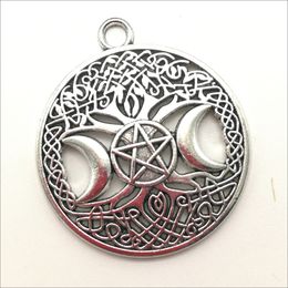 Lot 30pcs Moon Pentacle Antique Silver Charms Pendants Jewelry Making DIY Keychain Pendant For Bracelet Earrings 39*34mm DH0832