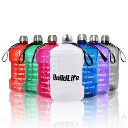 BuildLife 1 Gallon Water Bottle with Time Marker 3.78L/2.2L/1.3L 128OZ/73OZ/43OZ BPA Free Plastic Large Capacity water jug 201105