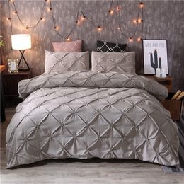 White Gray Duvet Cover Bedding Set Solid Bed Covers Pinch Pleat Art Work Single Queen King Size 3 pcs with Pillowcase No Sheet C0223