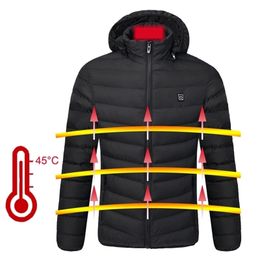 Men Winter Warm USB Heating Jackets Smart Thermostat Hooded Heated Padded jacket Clothing Waterproof Warm Jackets 201114