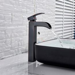Bathroom Sink Faucets Widespread Waterfall Basin Faucet Deck Mounted Black Bronze Vanity Mixer Single Handle Hole Countertop Mixer1