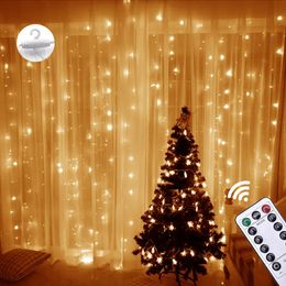 Chirstmas Curtain Icicle String Light Fairy Light 300 LED Window Wedding Party Home Garden Outdoor Indoor Wall Decoration 3X3M Y200603