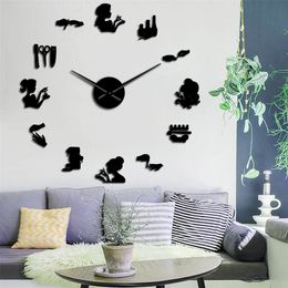 Beauty Salon Stickers Decor Clock Nail Tools Polish Makeup Manicure Acrylic Mirror Art DIY Giant Wall Watch 201118