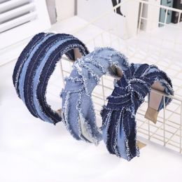 Hot Retro Denim Knot Hairband for Women Hair Accessories Denim Headband Adults Headwear Wide Headband Ladies Hair Head Band