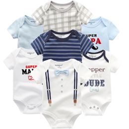 7pcs/lots Baby Boy Girl Rompers Summer Infant Collar Cotton Clothes Newborn Jumpsuit For 0-12M Toddlers Roupas de bebe Outfits 201027