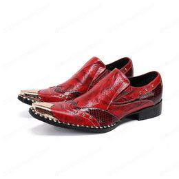 Italian Rivets Men Real Leather Shoes Red Plus Size Party Prom Formal Dress Shoes Business Oxford Leather Shoes