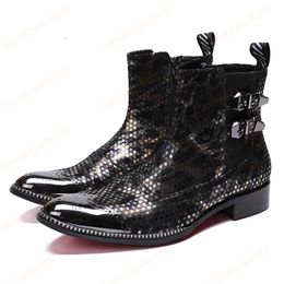 High Quality Handmade Man Brogue Footwear Round Toe High-Top Shoes Genuine Leather Men's Monk Straps Ankle Boots