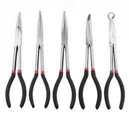 Hot 5-Piece Set Of Multi-Function Stainless Steel 11-Inch Long Needle-Nosed Pliers Curved Nose Pliers Round Nose Pliers Auto R Y200321