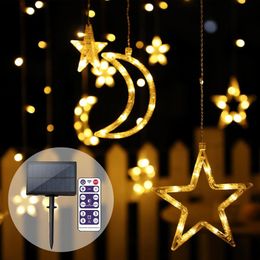 Upgraded Solar Garden Lights For Garden Decoration Christmas Garland Waterproof 123LED 138LED String Lights Remote Control Moon Star Lamp