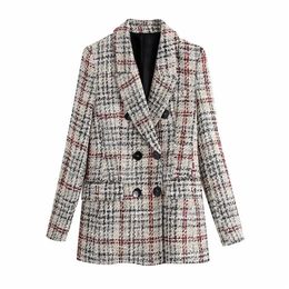 Evfer Autumn Winter Women Fashion Plaid Za Long Outwear Stylish Ladies Double Breasted Thick Jackets Girls Long Sleeve Coat Chic 201029