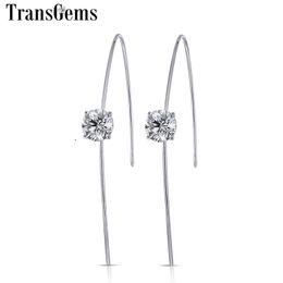 Transgems Solid 14K 585 White Gold 2CTW 1ct Each 6.5mm GH Colour Moissanite Drop Earrings for Women Moissanite Dangle Earrrings Y200620