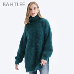 BAHTLEE Women Angora Pullovers Sweater Autumn Winter Wool Knitted Jumper Long Sleeves Turtleneck Loose Style LJ201112