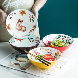 Japanese ceramic ramen bowl cute mixing cereal rice soup bowl set Fruit Salad Dessert Snack Colourful bowls Kitchen Tableware 201214