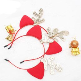 Baby Girls Sequins Cute Deer Ears Headband Felt Antlers Hair Bands for Kids Red Colour Headbands Christmas Gift Cosplay Headwear