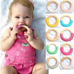 Wooden Teether Ring Handmade Crochet Rings Wood Circles Teething Traning Toys Nurse Gifts Baby Teether Baby Care Soothers