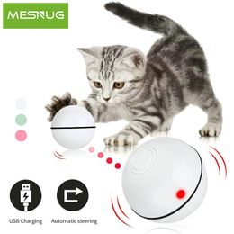 MESNUG Smart Interactive Cat Toy Ball Automatic Rolling Led Light Kitten Toys With Timer Function USB Rechargeable Pet Exercise LJ201125