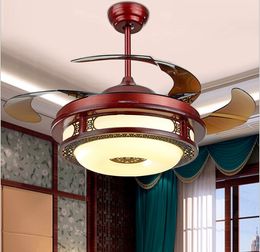 New ceiling fan lamp new Chinese living room dining room ceiling lamp antique invisible fan lamp LED home bedroom