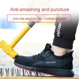 Men Steel Toe Mesh Safety Lightweight Breathable Men's Work Shoes Anti-smashing Anti-piercing Men/Women Boots Rubber Sole Y200915
