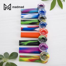 Silicone hand pipe 86mm with replaceable glass bowl mixed Colour smoking hookah dry herb food grade bong