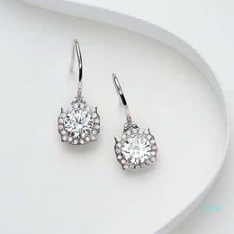 Fashion classic earhook S925 Sterling Silver Ring with diamond high carbon Earrings short single drill simple