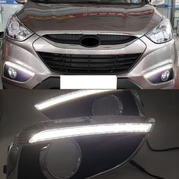 1Pair Car LED DRL For Hyundai IX35 2010 2011 2012 2013 Car-styling Daytime Running Light with fog lamp hole turn signal