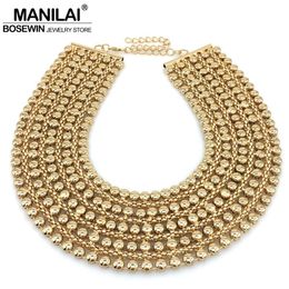 MANILAI Chunky Metal Statement Necklace For Women Neck Bib Collar Choker Maxi Jewellery Golden Silver Colour Bijoux 220217