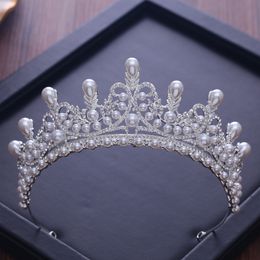 Tiaras And Crowns Luxury CZ Pearl Princess Pageant Engagement Wedding Hair Accessories For Bridal Jewellery Shine Crystal Crown J0121