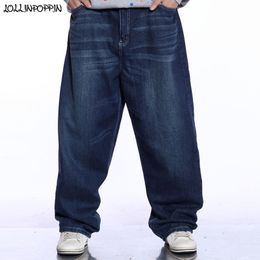 Men Wide Leg Blue Jeans Hip Hop Streetwear Plus Size Mens Bleached Baggy Jeans Skateboarder Denim Pants 201117