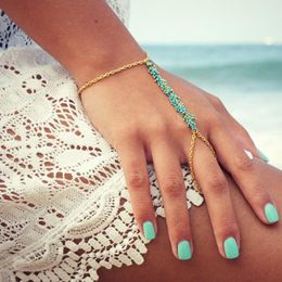 Link Chain Fashion Bracelet Drop Punk Women Metal Hand Harness Rammel Beads Slave Finger RingLink