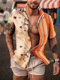 Men's Casual Shirts 2022 Fashion Bicolor Casuald Short Sleeve Printed Embroidery Pattern Clothes Light Weight Button-Down Male Shirt 3XL