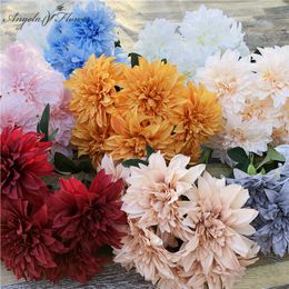 Retro 7Branch European Artificial flower Dahlia Bouquet Daisy Silk Flower Chrysanthemum Decor For Home Wedding Dining Table Gift