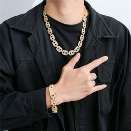 16mm 16/24inch Gold Plated Ice Out Bling CZ Diamond Stone Cuban Chain Necklace Bracelet for Men Women Hip Hop Chains