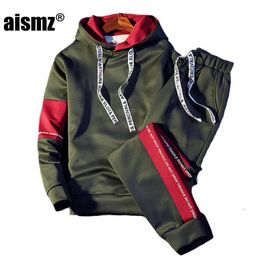 Men's Tracksuits Aismz Brand Tracksuit Men Quality Spring Sporting Hooded Hoodie+Pants Two Piece Sweat Set Jogger Track Suit For Clothes