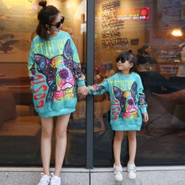 Mother Daughter Sweatshirts Autumn Winter Family Matching Outfits Cute Dog Print Long Sleeve Family Look Matching Clothes LJ201111