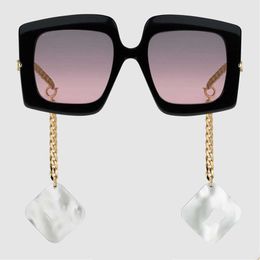 Stylish Black Square Frame sunglasses chain with Red Lens and Polycarbonate Plate for Women - 0722S with Earrings and Free Box