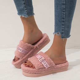 New Trendy Buckle Strap Plush Women Slippers Anti-slip Flat Sole Bedroom Live House Shoes Casual Slip On Slides Shoes Big Size X1020
