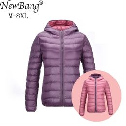 NewBang 7XL 8XL Ultra Light Down Jacket Women Feather Jackets Double Side Reversible Lightweight Warm Coats 200922