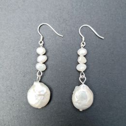 Coin Pearl Earrings 925 Sterling Silver Coin Baroque Freshwater Natural White Pearl Earring Fashion 5 Pairs