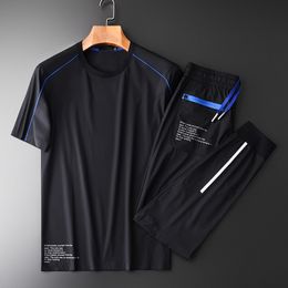 Minglu Summer Mens Sets (T-shirt+Pants) Luxury Round Collar Printed Short Sleeves Sport Men Sets Plus Size Slim Fit Man Sets LJ201124