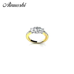 AINOUSHI Luxury Yellow Gold Color Ring 925 Sterling Silver Jewelry Silver Ring 1ct Round Cut Sona Engagement Wedding Rings Women Y200106