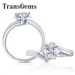 Transgems Gold Engagement Ring for Women Center 1ct 6.5mm F Color 14k 585 White Gold Ring for Wedding Gift Y200620